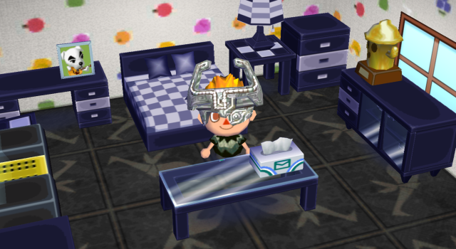 Midna's Fused Shadow helmet and restored furniture in City Folk Deluxe