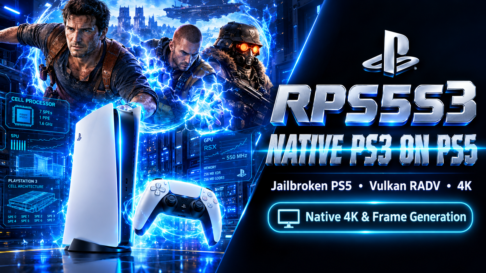 RPS5S3: PlayStation 3 Emulation Comes Natively to Jailbroken PS5 in 4K with Vulkan and Frame Generation