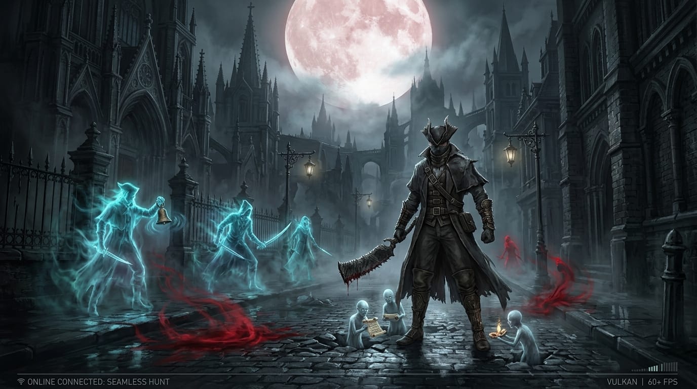 Bloodborne on PC Just Went Online: bbport 0.6 Delivers Player Notes, Invasions, and 5-Player Seamless Co-Op