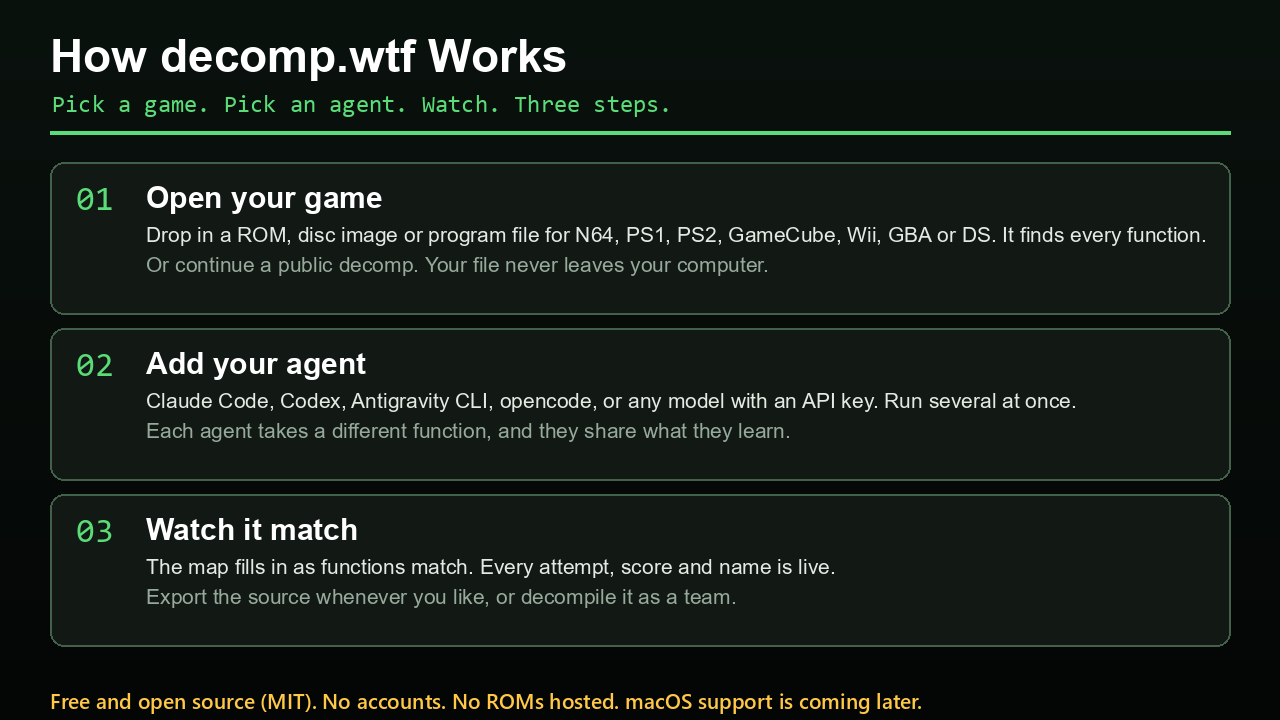 How decomp.wtf decompiles a game with an AI agent