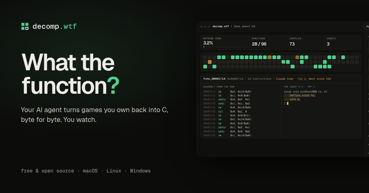 decomp.wtf: The AI Decompilation Tool That Turns Retro Games Back Into C, Byte for Byte
