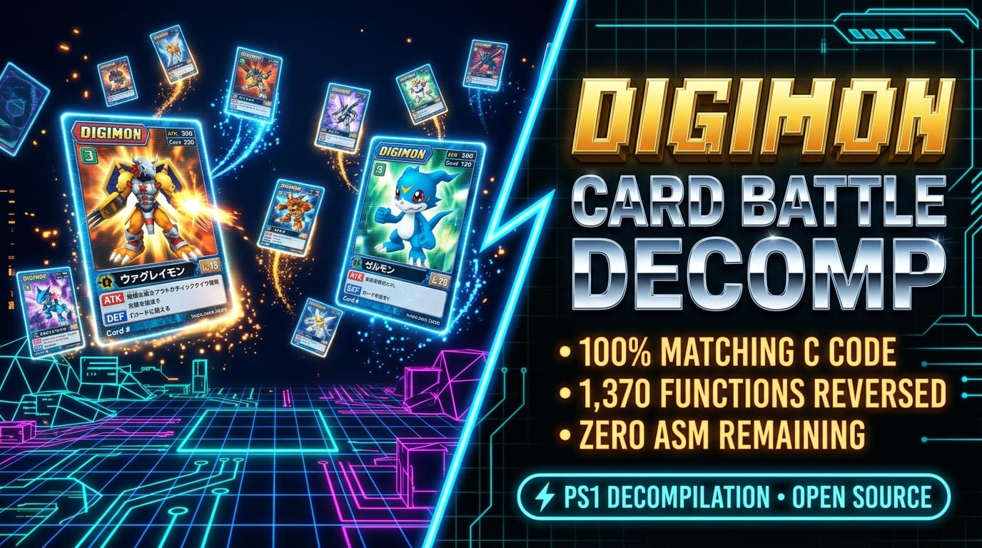 Digimon Digital Card Battle Hits 100% Decompilation: Inside the PS1 Cult Classic's Flawless C Reverse-Engineering