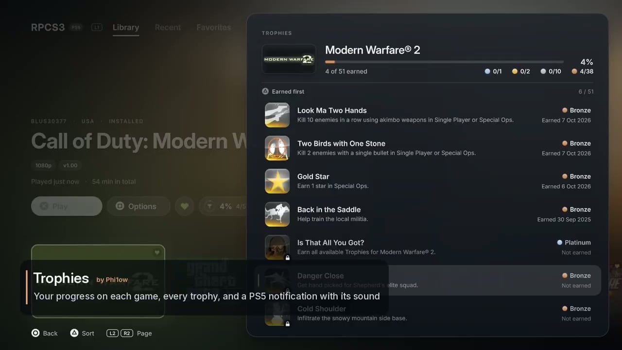PS5 Trophy Interface in RPS5S3