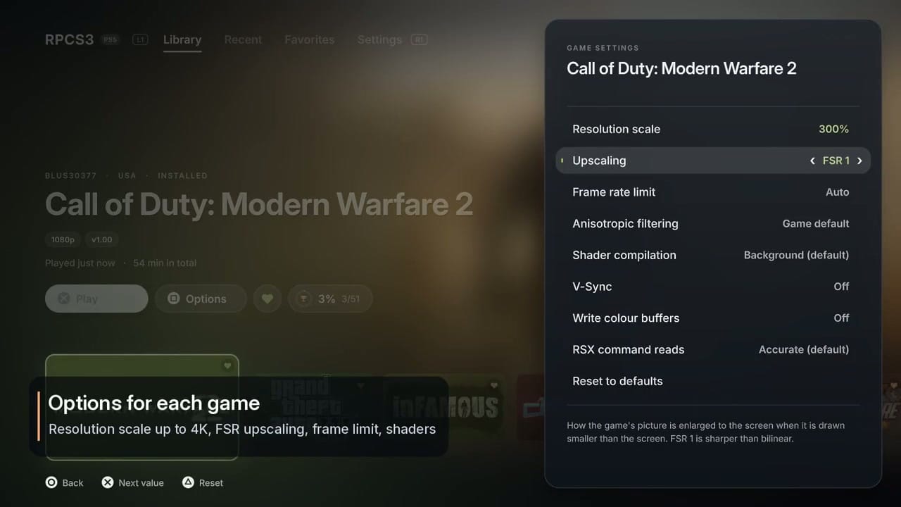 Per-Game Settings Menu in RPS5S3