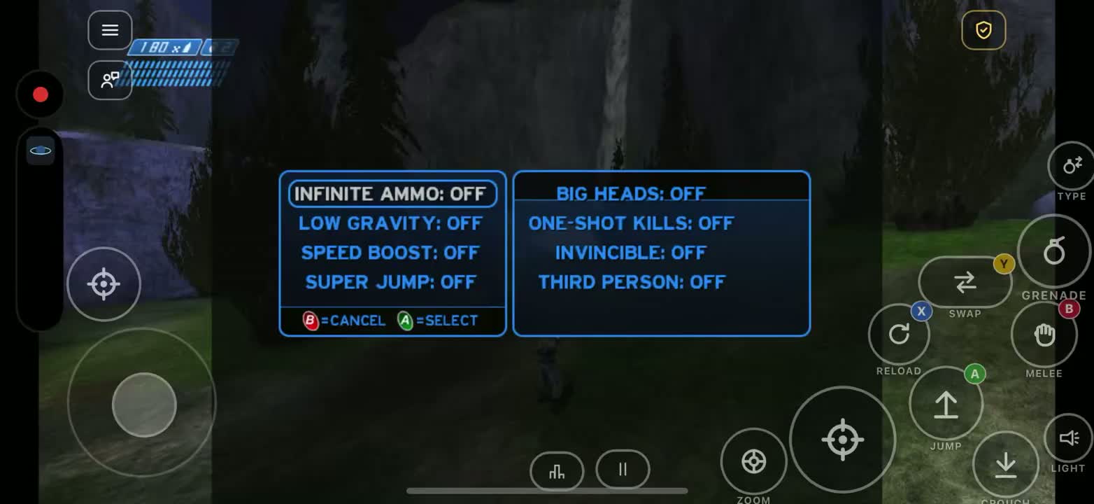 Halo CE Mobile In-Game Cheats Menu