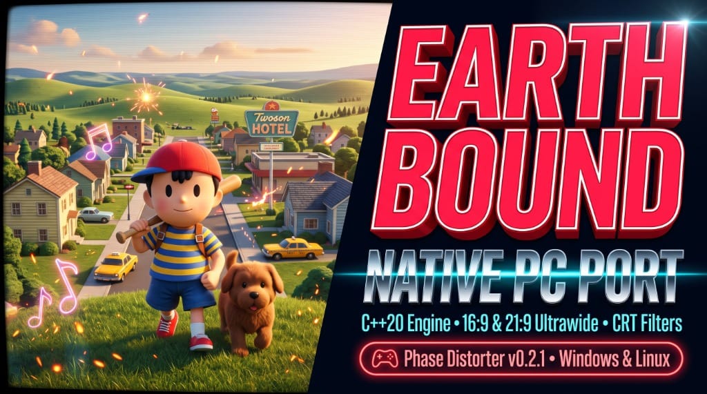 EarthBound and Mother 2 Native PC Port Released: Phase Distorter Delivers C++20 Performance, Ultrawide, and CRT Shaders