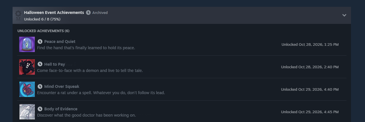 Steam Seasonal and Archived Achievements